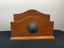 Load image into Gallery viewer, Antique Letter Rack Holder Arts and Crafts Wood and Hand Hammered Pewter Metal Wooden Early 1900&#39;s Original
