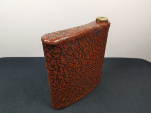 Vintage Hip Flask Bottle Faux Brown Leather and Metal Hand Made 1940's Original