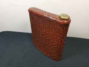Vintage Hip Flask Bottle Faux Brown Leather and Metal Hand Made 1940's Original