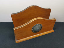 Load image into Gallery viewer, Antique Letter Rack Holder Arts and Crafts Wood and Hand Hammered Pewter Metal Wooden Early 1900&#39;s Original
