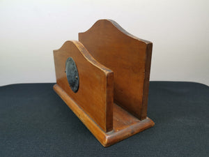 Antique Letter Rack Holder Arts and Crafts Wood and Hand Hammered Pewter Metal Wooden Early 1900's Original