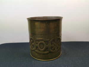Antique Vase Planter Plant Pot Jar Celtic Knot Arts and Crafts Art Nouveau Trench Art Tooled Hammered Brass Metal Hand Made
