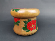 Load image into Gallery viewer, Vintage String Holder Box Carved Wood with Red Flowers 1950&#39;s Wooden for Yarn Twine String or Cord
