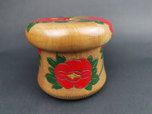 Load image into Gallery viewer, Vintage String Holder Box Carved Wood with Red Flowers 1950&#39;s Wooden for Yarn Twine String or Cord
