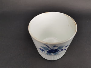 Vintage Ceramic Cup Blue and White with Hand Painted Flower and Leaves Made in Scotland