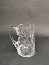 Load image into Gallery viewer, Antique Milk Jug Cream Pitcher Creamer Clear Etched Engraved Crystal Glass with Ferns and Flowers Late 1800&#39;s - Early 1900&#39;s
