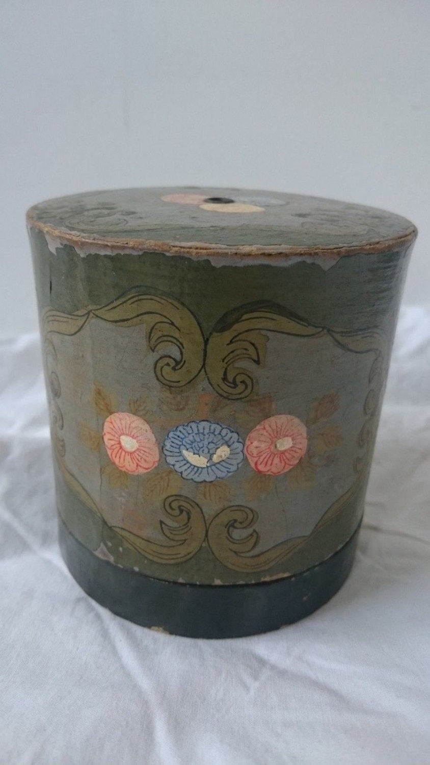Antique Art Nouveau String Yarn or Twine Holder Box  Late 1800's - Early 1900's Hand Painted Original Vintage Victorian