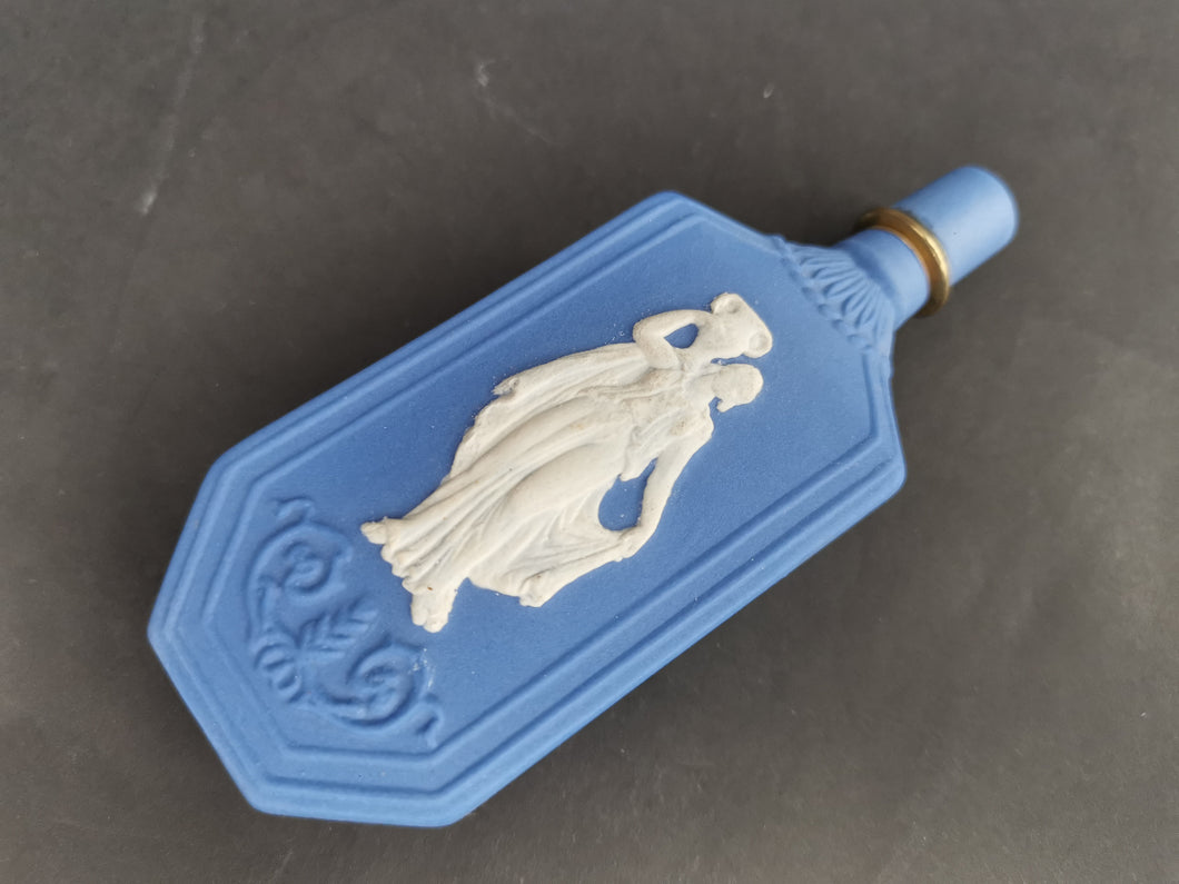 Antique Perfume Bottle Wedgwood Jasperware Blue and White with Art Nouveau Lady