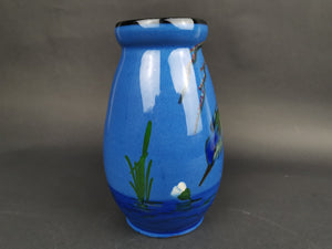 Antique Ceramic Vase Studio Art Pottery with Kingfisher Bird Painting Hand Painted Hand Made Original