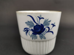 Vintage Ceramic Cup Blue and White with Hand Painted Flower and Leaves Made in Scotland