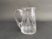 Load image into Gallery viewer, Antique Milk Jug Cream Pitcher Creamer Clear Etched Engraved Crystal Glass with Ferns and Flowers Late 1800&#39;s - Early 1900&#39;s
