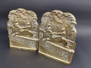 Antique Brass Bookends Book Ends Horse Racing Race Equestrian Horses Victorian Late 1800's Original Pair Set of 2 Titled The Race