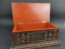 Load image into Gallery viewer, Antique Carved Wood Jewelry Trinket or Sewing Box Storage with Hinged Lid  Late 1800&#39;s - Early 1900&#39;s Original
