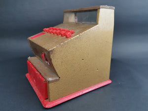 Vintage Toy Cash Register Till Tin Metal 1950's Mid Century Made in England Gold and Red