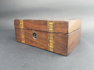 Antique Trinket or Jewelry Box Wooden Inlay Inlaid Wood Marquetry Tunbridge Late 1800's Original Lined with Pink Velvet