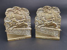 Load image into Gallery viewer, Antique Brass Bookends Book Ends Horse Racing Race Equestrian Horses Victorian Late 1800&#39;s Original Pair Set of 2 Titled The Race
