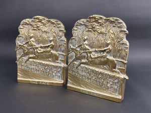 Antique Brass Bookends Book Ends Horse Racing Race Equestrian Horses Victorian Late 1800's Original Pair Set of 2 Titled The Race