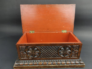Antique Carved Wood Jewelry Trinket or Sewing Box Storage with Hinged Lid  Late 1800's - Early 1900's Original