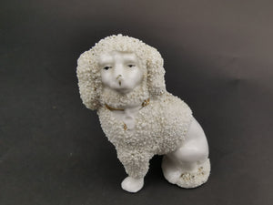 Antique Miniature Wally Dog Figurine Statue King Charles Spaniel Staffordshire Ceramic Pottery White Victorian 1800's Original