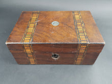 Load image into Gallery viewer, Antique Trinket or Jewelry Box Wooden Inlay Inlaid Wood Marquetry Tunbridge Late 1800&#39;s Original Lined with Pink Velvet
