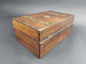 Antique Trinket or Jewelry Box Wooden Inlay Inlaid Wood Marquetry Tunbridge Late 1800's Original Lined with Pink Velvet