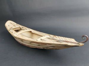 Vintage Wooden Boat Model Figurine Sculpture Carving Hand Made Primitive Wood and Copper Metal Early 1900's