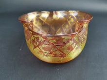 Load image into Gallery viewer, Antique Glass Bowl Cranberry Pink Red and Yellow Gold Threaded Ribbed Stevens and Williams British Art Glass Victorian 1800&#39;s Original Rare
