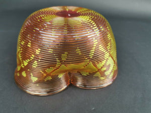 Antique Glass Bowl Cranberry Pink Red and Yellow Gold Threaded Ribbed Stevens and Williams British Art Glass Victorian 1800's Original Rare