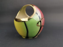 Load image into Gallery viewer, Vintage Ceramic Pottery Basket Bowl Vase Art Pottery Metallic Gold Rainbow 1950&#39;s - 1960&#39;s Mid Century Modernist Original Yellow Pink Green
