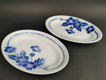 Load image into Gallery viewer, Vintage French Oval Platter Plates Blue and White Ceramic Pottery Set of 2
