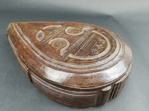 Vintage Jewelry or Trinket Box Hand Tooled Brown Leather Hand Made Original Tear Drop Shaped