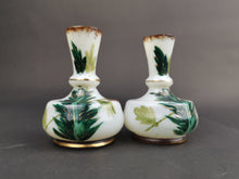 Load image into Gallery viewer, Antique Posy Flower Vases Set Pair of 2 White Milk Glass with Hand Painted Flowers and Gold Paint Late 1800&#39;s Original Victorian
