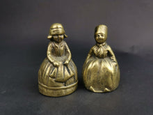 Load image into Gallery viewer, Antique Vintage Hand Bells Dutch Boy and Girl Couple Figurine Pair Set of 2 Solid Brass Early 1900&#39;s Original
