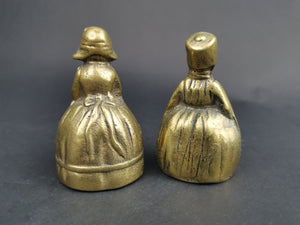 Antique Vintage Hand Bells Dutch Boy and Girl Couple Figurine Pair Set of 2 Solid Brass Early 1900's Original