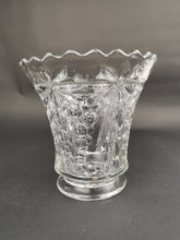 Load image into Gallery viewer, Vintage Glass Flower Vase with Bunches of Grapes Ribbons and Scalloped Edge Pressed Clear Crystal Glass 1940&#39;s - 1950&#39;s
