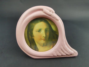 Vintage Miniature Picture Frame Pink Metal Swan Bird 1940's - 1950's Made in Italy Italian Retro Kitsch