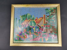Load image into Gallery viewer, Vintage Abstract Cottage and Garden Needlepoint Embroidery Landscape Fully Hand Embroidered Needle Point Hand Made 1940&#39;s Multicolored

