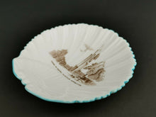 Load image into Gallery viewer, Vintage Shelley Scallop Dish Bowl Porcelain Glasgow Exhibition Tower of Empire Souvenir 1938 White Blue and Brown
