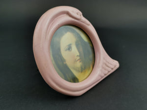 Vintage Miniature Picture Frame Pink Metal Swan Bird 1940's - 1950's Made in Italy Italian Retro Kitsch