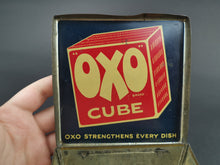 Load image into Gallery viewer, Antique OXO Cubes Tin Box Metal Storage Early 1900&#39;s Original Red Black and White Checked Hinged Store Display
