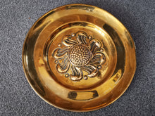 Load image into Gallery viewer, Antique Alms Church Offering Dish Plate Charger Platter Hand Forged Hammered Brass Bronze Metal with Relief Late 1600&#39;s  17th Century
