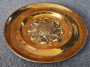 Antique Alms Church Offering Dish Plate Charger Platter Hand Forged Hammered Brass Bronze Metal with Relief Late 1600's  17th Century