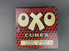 Load image into Gallery viewer, Antique OXO Cubes Tin Box Metal Storage Early 1900&#39;s Original Red Black and White Checked Hinged Store Display
