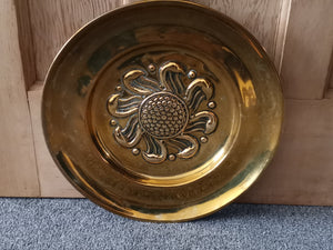 Antique Arts and Crafts Hand Hammered Brass Wall Hanging Platter Plate Disc Hand Made Original Late 1800's Secession Art Movement Metalwork