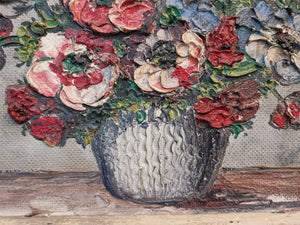 Vintage Flower in Vase Painting on Board in Original Frame Still Life Art 1930's - 1940's Signed by Artist J Bailey Framed