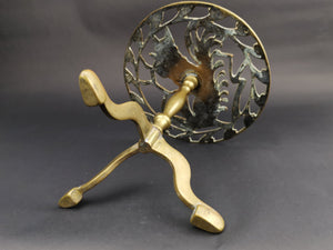 Antique Brass Pedestal Trivet Pot Holder Stand with Squirrel Late 1800's Original Victorian