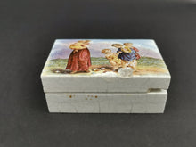 Load image into Gallery viewer, Antique Trinket Jewelry or Patch Box Painted Ceramic Porcelain with Portrait Painting on Top Nautical with Children Victorian 1800&#39;s
