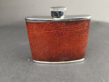 Load image into Gallery viewer, Vintage Hip Flask Bottle Brown Leather Montana Calf Skin and Silver Chrome Metal 1950&#39;s Mid Century Made in England 4oz
