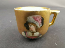 Load image into Gallery viewer, Antique Miniature Ceramic Teacup Tea Cup with Lady Painting Original Art Hand Painted Victorian Gold 1800&#39;s Dolls House Porcelain

