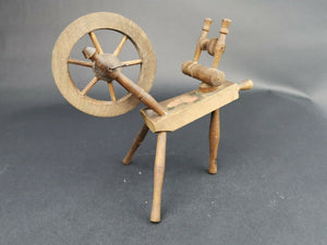 Antique Miniature Spinning Wheel Working Primitive Wooden Victorian Doll House Furniture Decoration Late 1800's